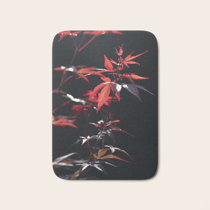 Botanical red japanese maple leaves art print - botanical nature and travel photography Bath Mat Gallery Image 1
