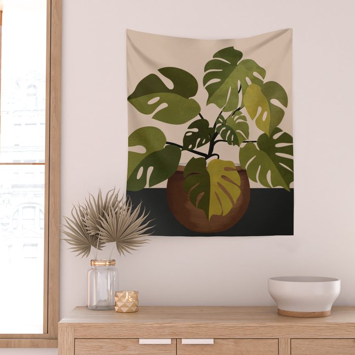 Monstera Plant In A Pot 1 Wall Tapestry Gallery Image 2