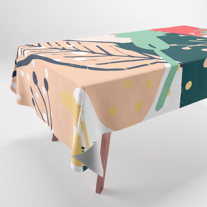Summer Floral Prints, Abstract, Red and Green, Colourful Prints. Tablecloth Gallery Image 1