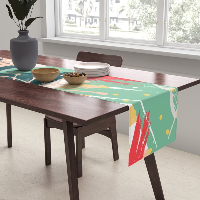 Summer Floral Prints, Abstract, Red and Green, Colourful Prints. Table Runner Gallery Image 2