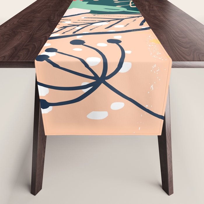 Summer Floral Prints, Abstract, Red and Green, Colourful Prints. Table Runner Gallery Image 1