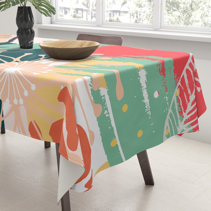 Summer Floral Prints, Abstract, Red and Green, Colourful Prints. Tablecloth Gallery Image 3