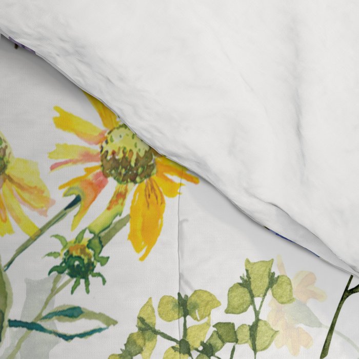 Scandinavian Midsummer Blue And Yellow Wildflowers Meadow  Comforter Gallery Image 4