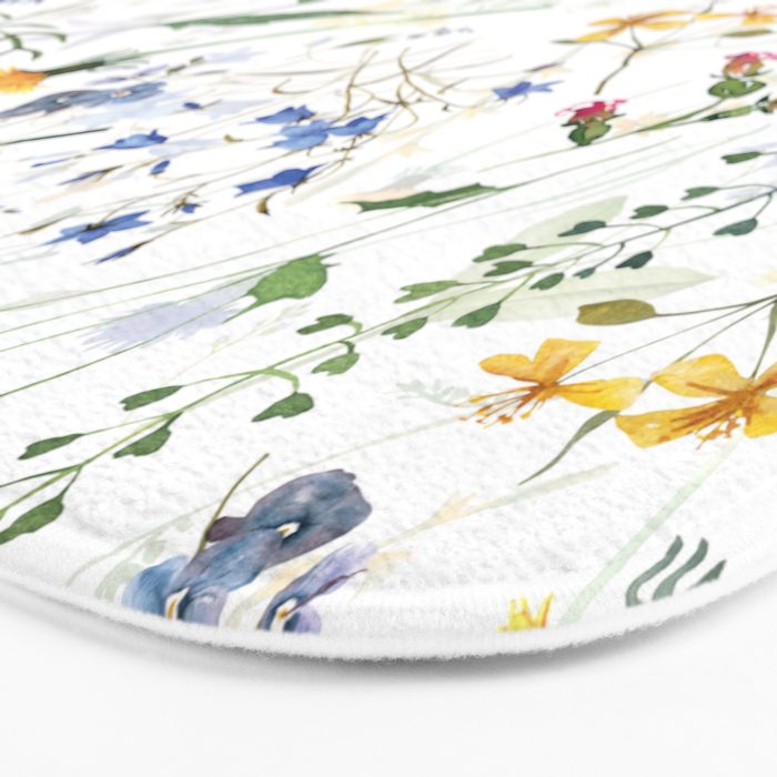 Scandinavian Midsummer Blue And Yellow Wildflowers Meadow  Bath Mat Gallery Image 3