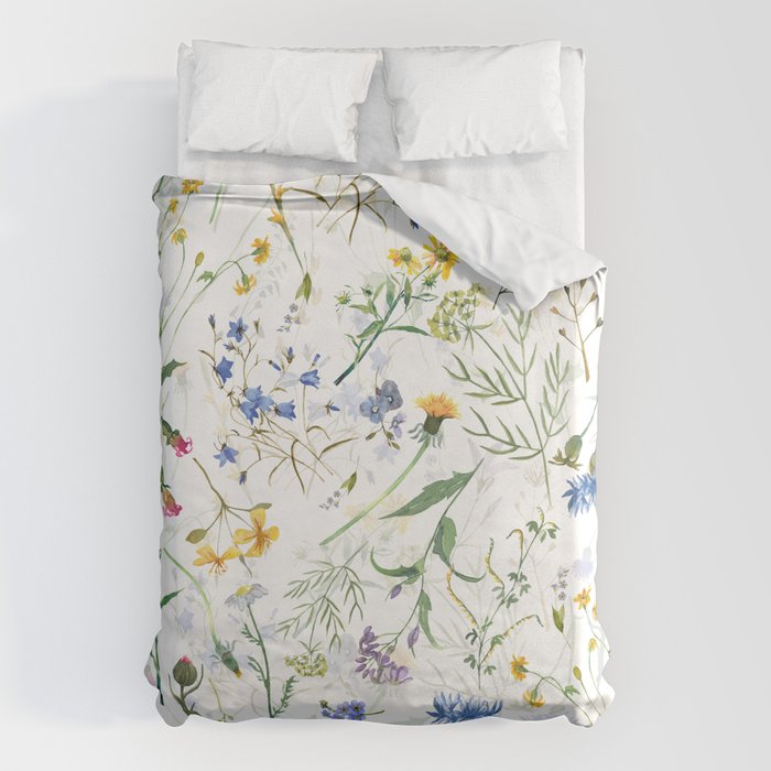 Scandinavian Midsummer Blue And Yellow Wildflowers Meadow  Duvet Cover Gallery Image 6