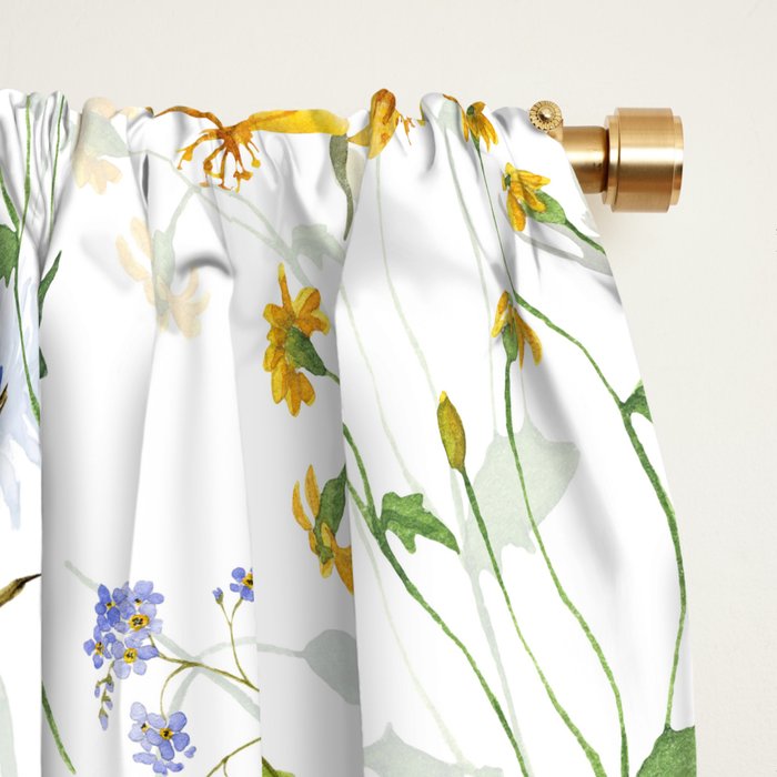 Scandinavian Midsummer Blue And Yellow Wildflowers Meadow  Window Curtain Gallery Image 2