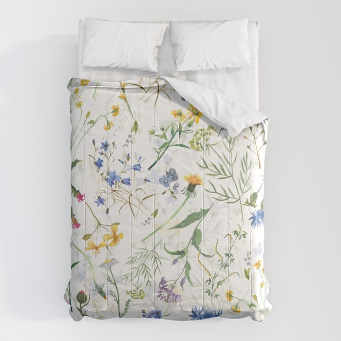 Scandinavian Midsummer Blue And Yellow Wildflowers Meadow  Comforter Gallery Image 1