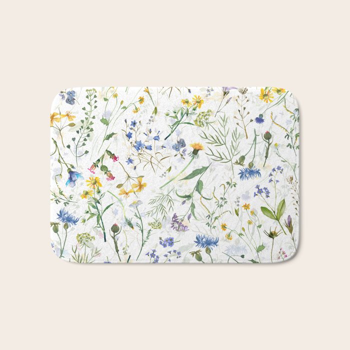 Scandinavian Midsummer Blue And Yellow Wildflowers Meadow  Bath Mat Gallery Image 1