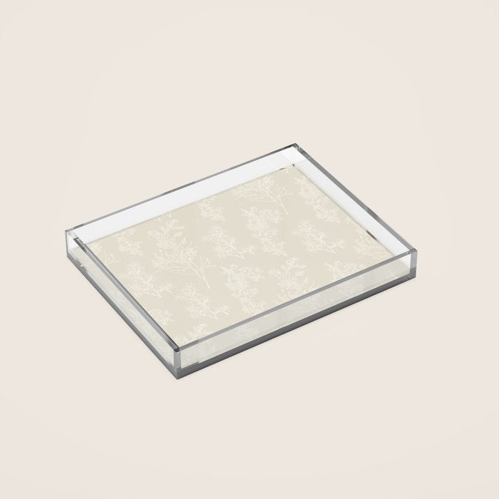 Botanical Cottage Floral Pattern in Light Mushroom Beige and Cream Acrylic Tray Gallery Image 2