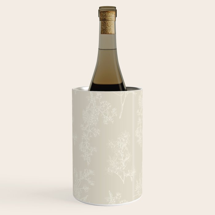 Botanical Cottage Floral Pattern in Light Mushroom Beige and Cream Wine Chiller Gallery Image 3