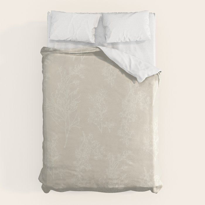 Botanical Cottage Floral Pattern in Light Mushroom Beige and Cream Duvet Cover Gallery Image 6