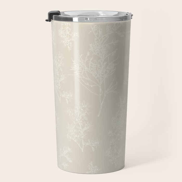 Botanical Cottage Floral Pattern in Light Mushroom Beige and Cream Travel Mug Gallery Image 3