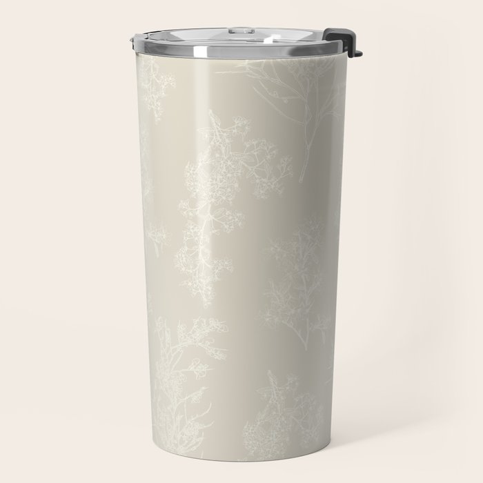 Botanical Cottage Floral Pattern in Light Mushroom Beige and Cream Travel Mug Gallery Image 2