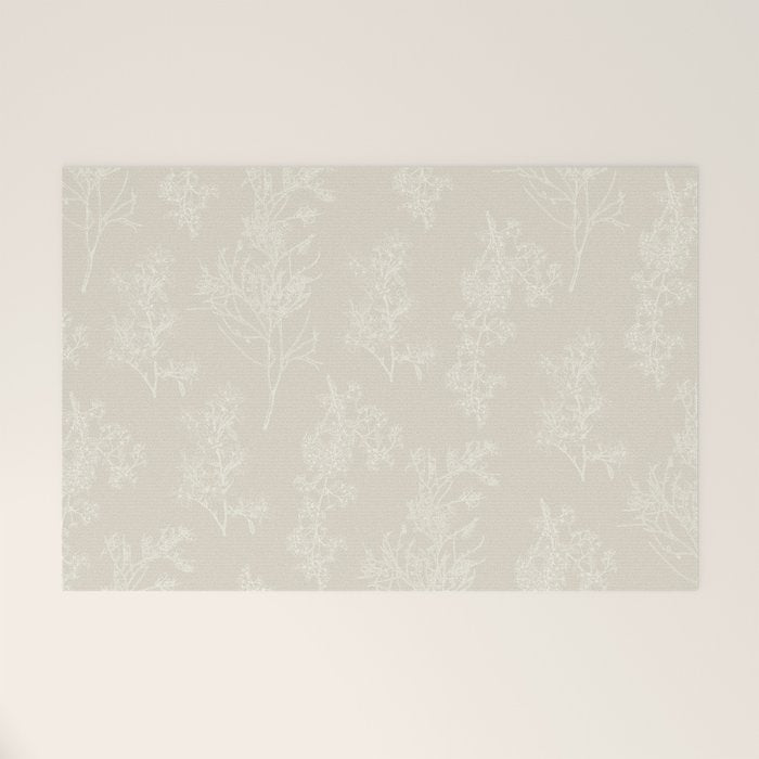Botanical Cottage Floral Pattern in Light Mushroom Beige and Cream Welcome Mat Gallery Image 1
