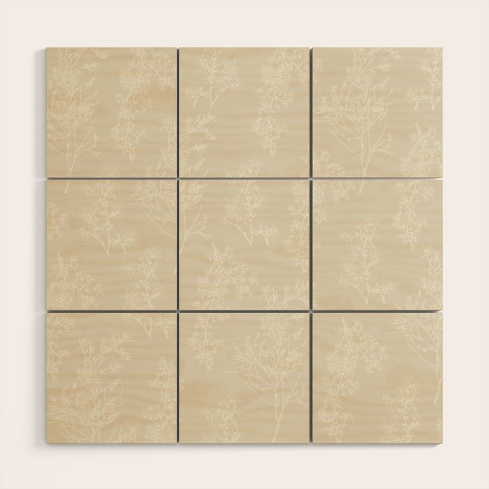 Botanical Cottage Floral Pattern in Light Mushroom Beige and Cream Wood Wall Art Gallery Image 1
