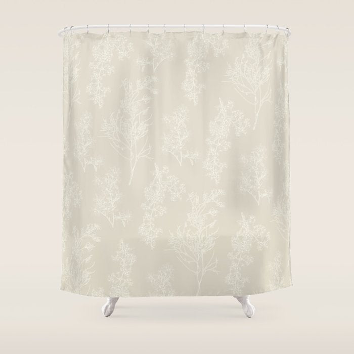 Botanical Cottage Floral Pattern in Light Mushroom Beige and Cream Shower Curtain Gallery Image 1