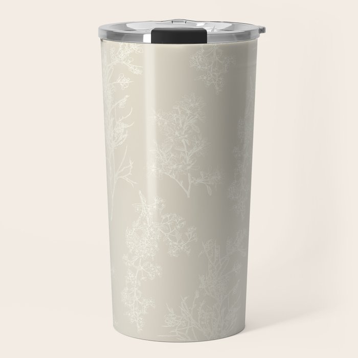 Botanical Cottage Floral Pattern in Light Mushroom Beige and Cream Travel Mug Gallery Image 1