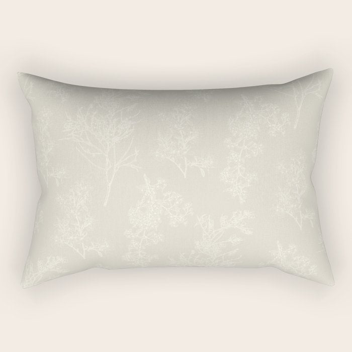 Botanical Cottage Floral Pattern in Light Mushroom Beige and Cream Rectangular Pillow Gallery Image 2