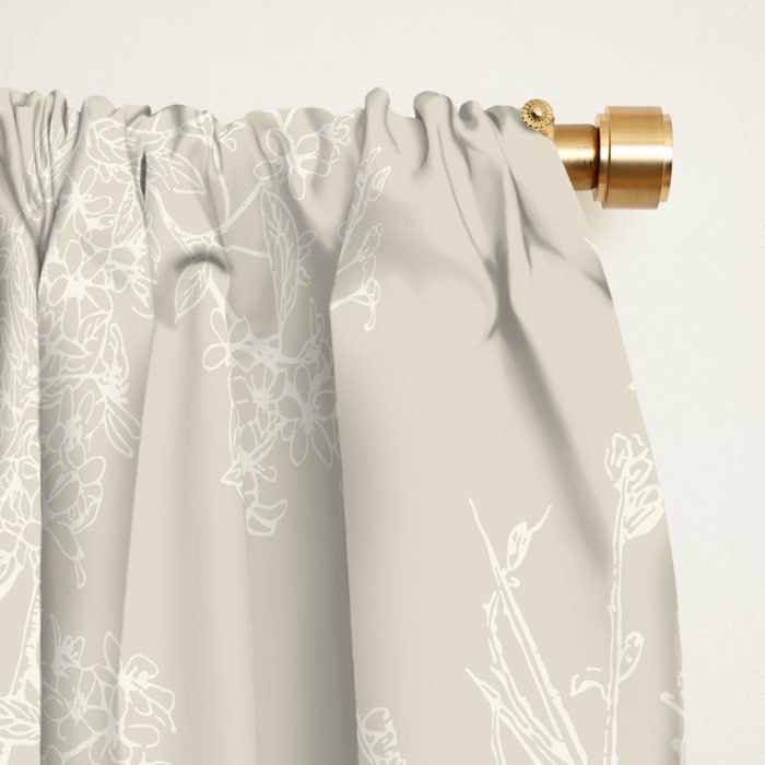 Botanical Cottage Floral Pattern in Light Mushroom Beige and Cream Window Curtain Gallery Image 2