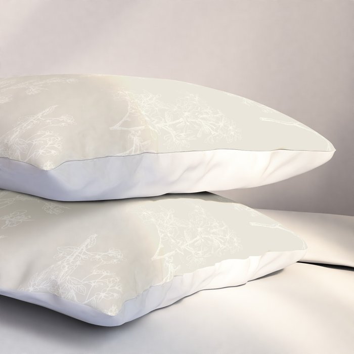 Botanical Cottage Floral Pattern in Light Mushroom Beige and Cream Pillow Sham Gallery Image 3