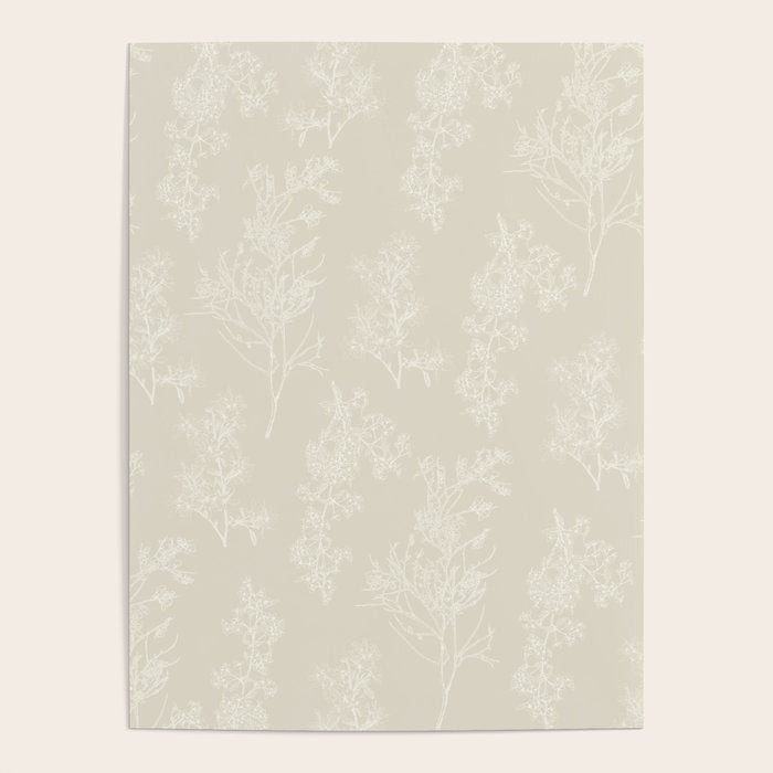 Botanical Cottage Floral Pattern in Light Mushroom Beige and Cream Poster Gallery Image 4