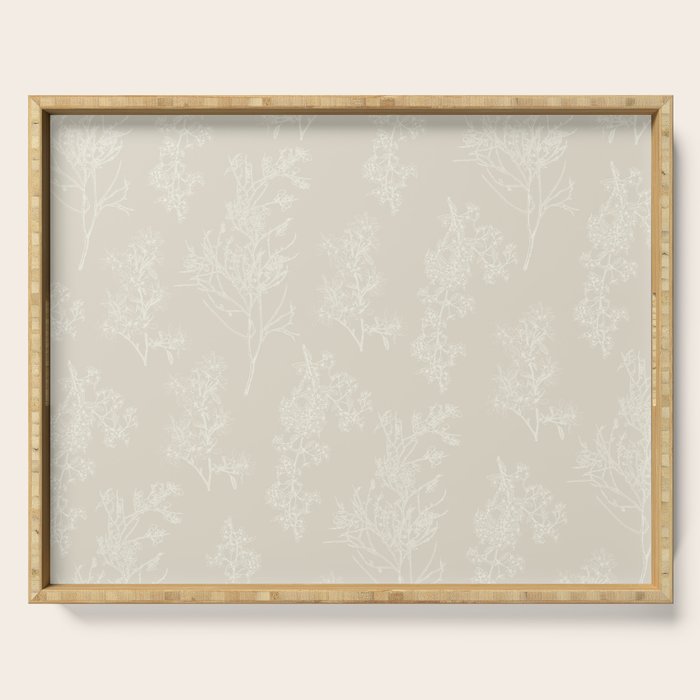 Botanical Cottage Floral Pattern in Light Mushroom Beige and Cream Serving Tray Gallery Image 1