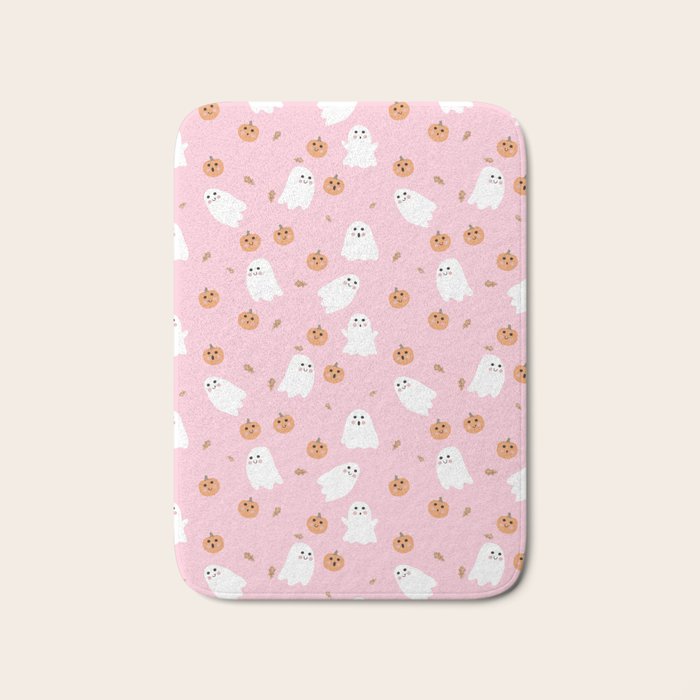  Cute Ghost Pumpkin Pink Halloween Bath Mat Gallery Image 1