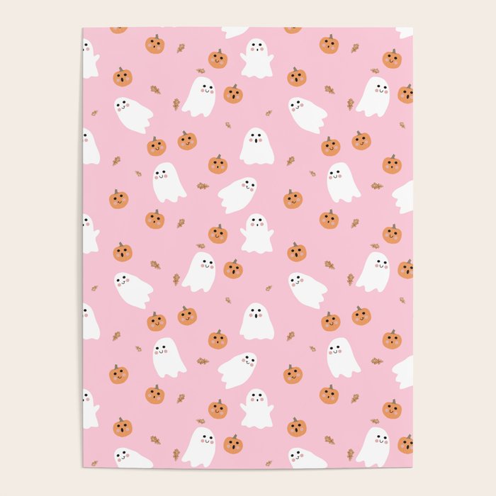  Cute Ghost Pumpkin Pink Halloween Poster Gallery Image 1