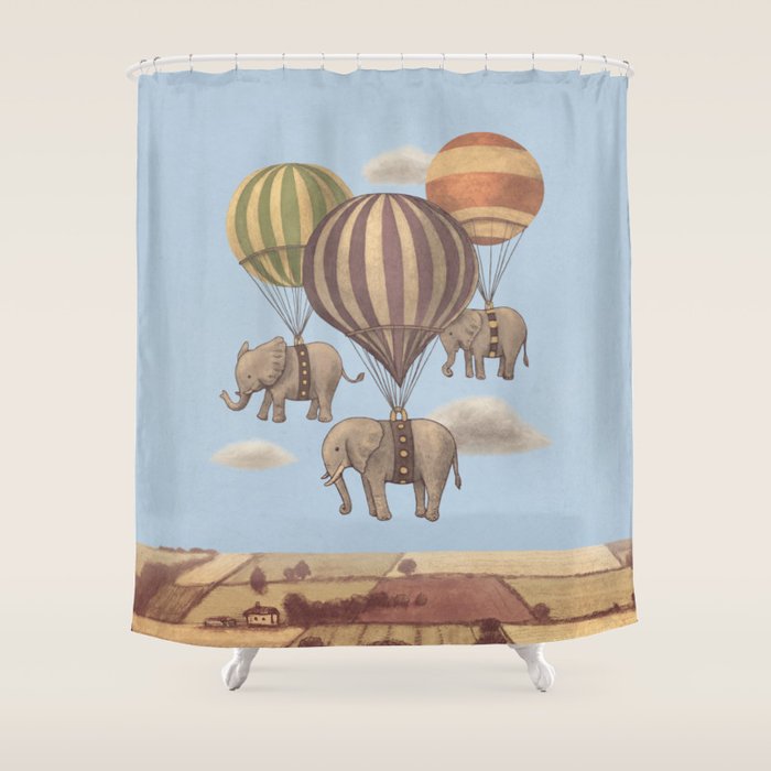 Flight of the Elephants - blue option Shower Curtain