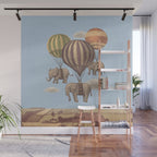 Flight of the Elephants - blue option Wall Mural Gallery Image 1