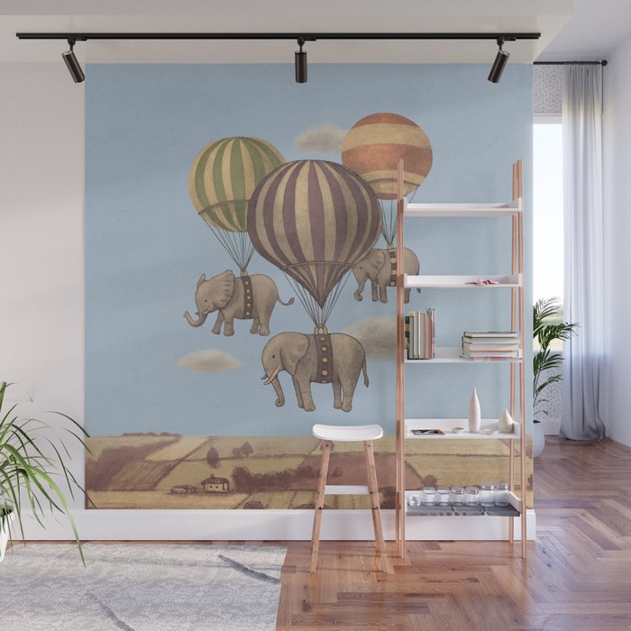 Flight of the Elephants - blue option Wall Mural Gallery Image 1