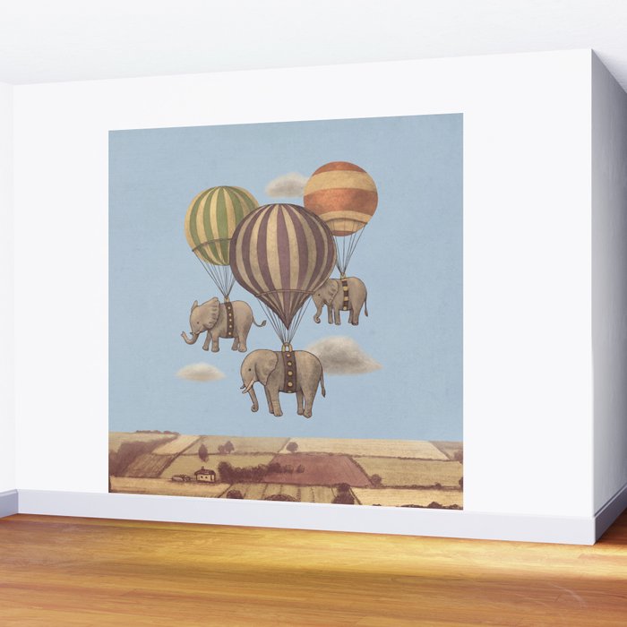 Flight of the Elephants - blue option Wall Mural Gallery Image 2