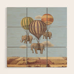 Flight of the Elephants - blue option Wood Wall Art Gallery Image 1