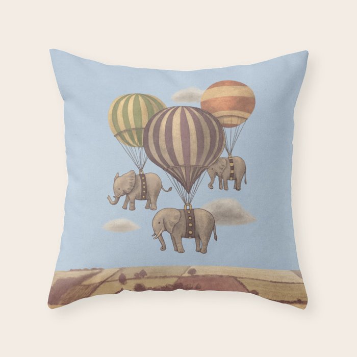Flight of the Elephants - blue option Throw Pillow Gallery Image 1