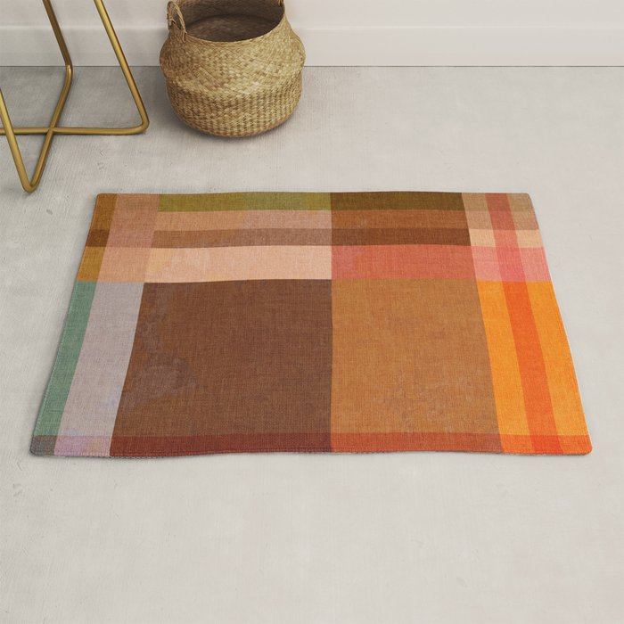 Cosy Heritage Woven Plaid 1 earthy orange blue green Rug Gallery Image 1