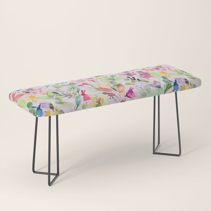 Wild Flowers Meadow Spring Garden Floral Watercolor Pink Bench Gallery Image 1