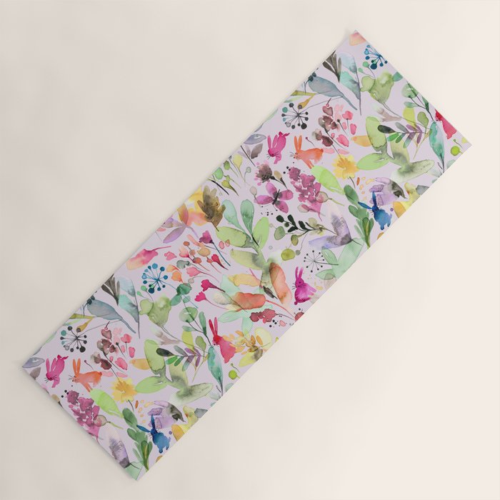 Wild Flowers Meadow Spring Garden Floral Watercolor Pink Yoga Mat Gallery Image 1