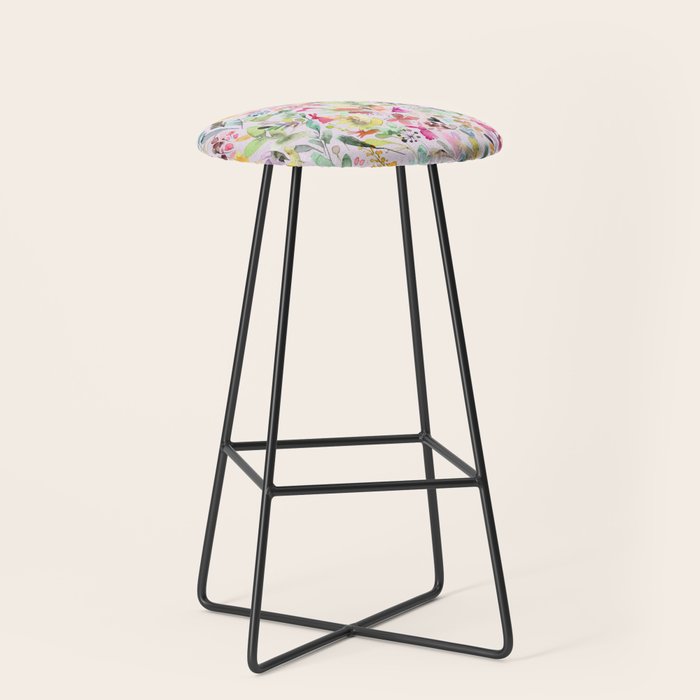Wild Flowers Meadow Spring Garden Floral Watercolor Pink Stool Gallery Image 1