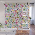 Wild Flowers Meadow Spring Garden Floral Watercolor Pink Wall Mural Gallery Image 1