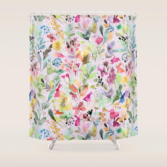 Wild Flowers Meadow Spring Garden Floral Watercolor Pink Shower Curtain Gallery Image 1