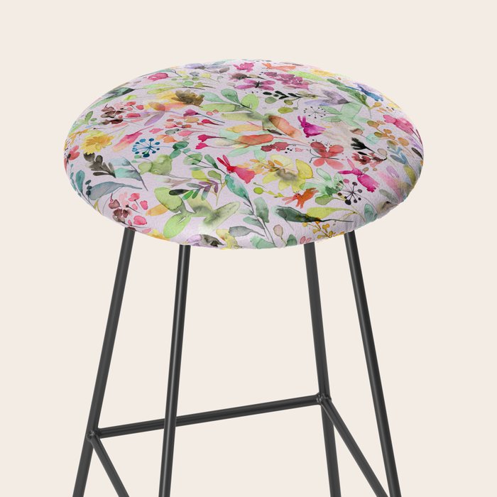 Wild Flowers Meadow Spring Garden Floral Watercolor Pink Stool Gallery Image 2