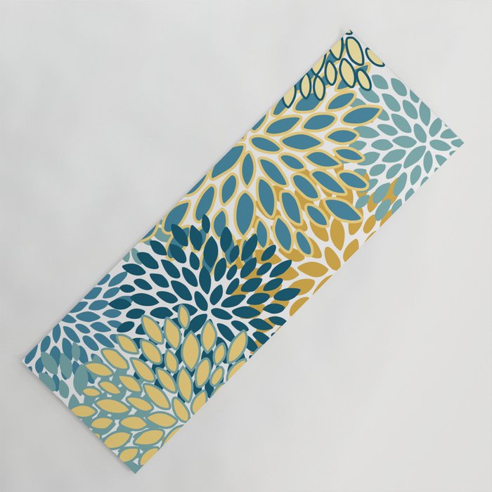 Modern Floral Prints, Teal and Yellow Yoga Mat Gallery Image 1