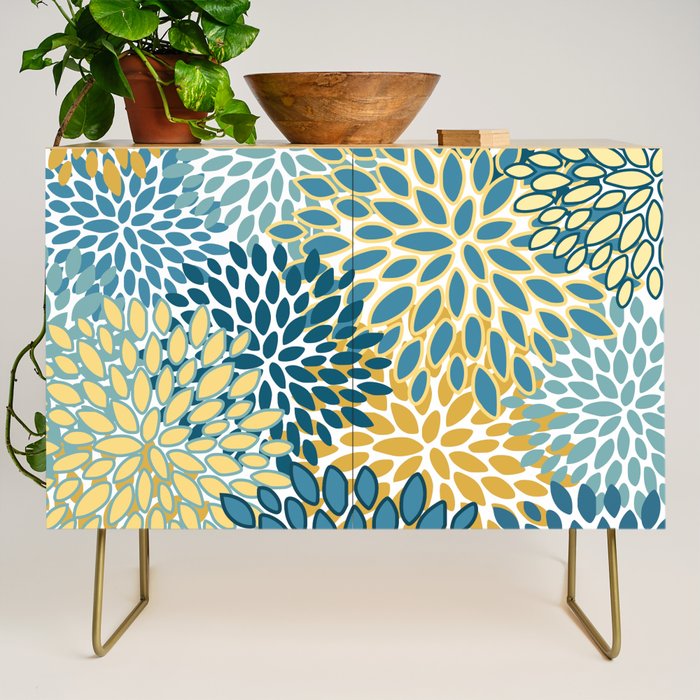 Modern Floral Prints, Teal and Yellow Credenza Gallery Image 1