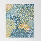 Modern Floral Prints, Teal and Yellow Throw Blanket Gallery Image 2