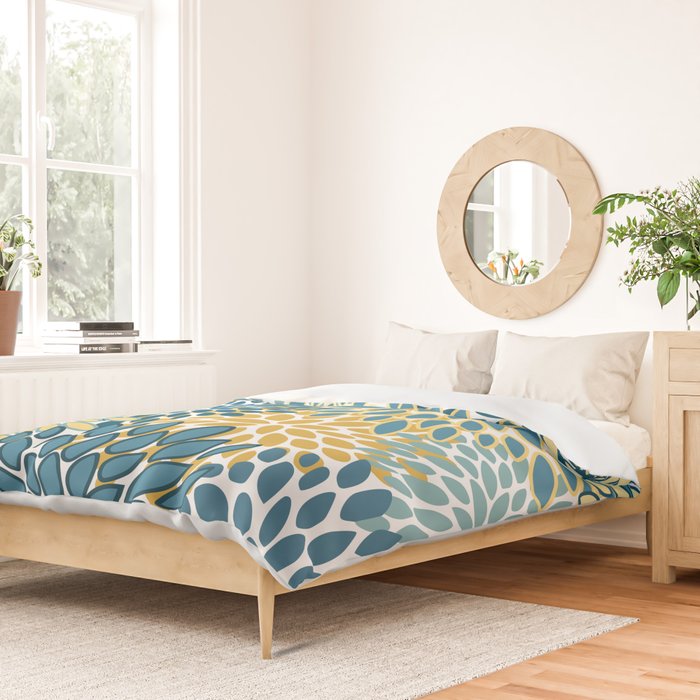 Modern Floral Prints, Teal and Yellow Duvet Cover Gallery Image 2