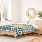 Modern Floral Prints, Teal and Yellow Duvet Cover Gallery Image 2