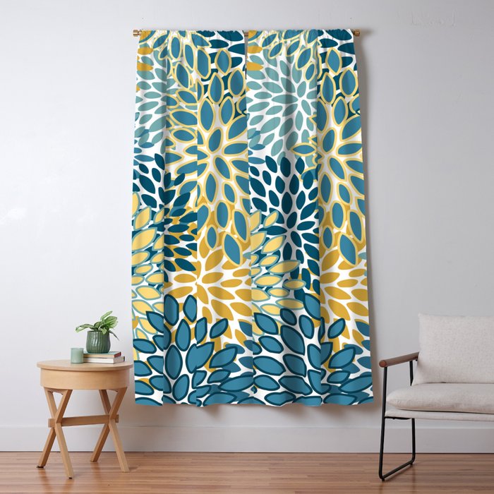 Modern Floral Prints, Teal and Yellow Window Curtain Gallery Image 5