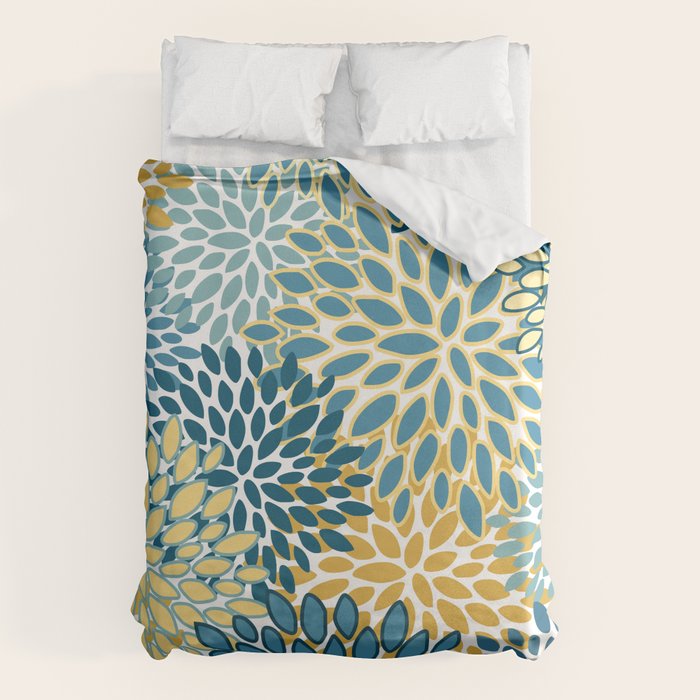 Modern Floral Prints, Teal and Yellow Duvet Cover Gallery Image 6