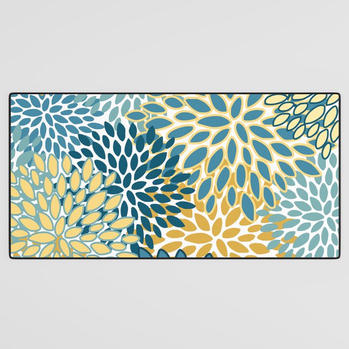 Modern Floral Prints, Teal and Yellow Desk Mat Gallery Image 3