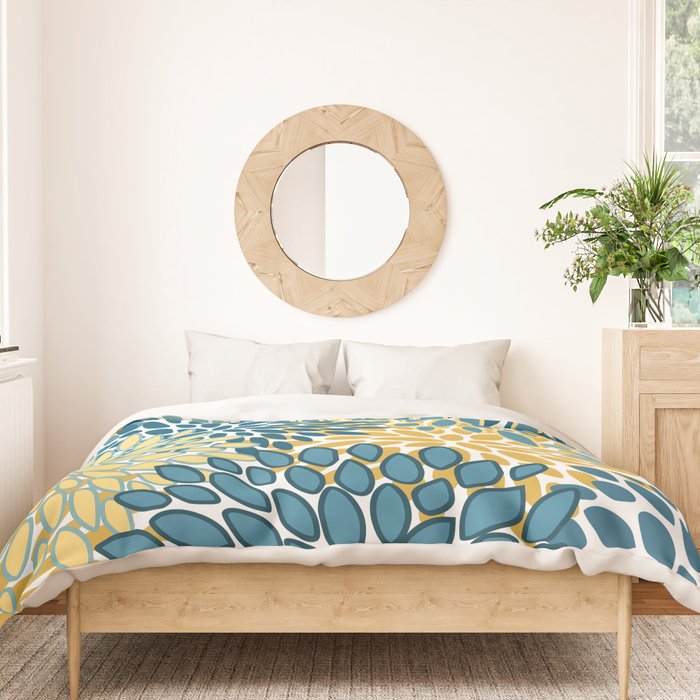 Modern Floral Prints, Teal and Yellow Duvet Cover Gallery Image 3